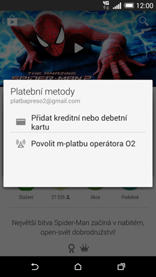 O2 platby v obchodě Google Play