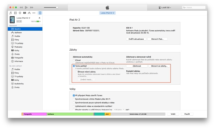 Obnovení zálohy iCloud