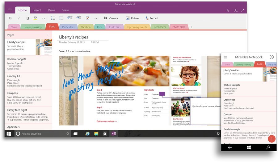 OneNote pro Windows 10