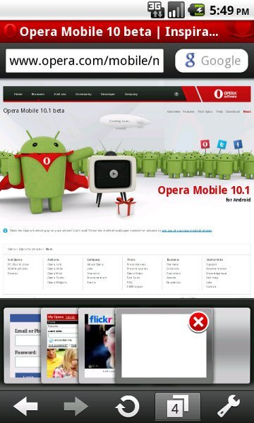 Opera mobile 10.1 beta for Android