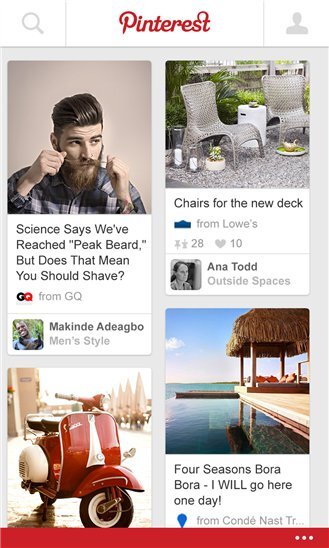 Pinterest BETA pro Windows Phone