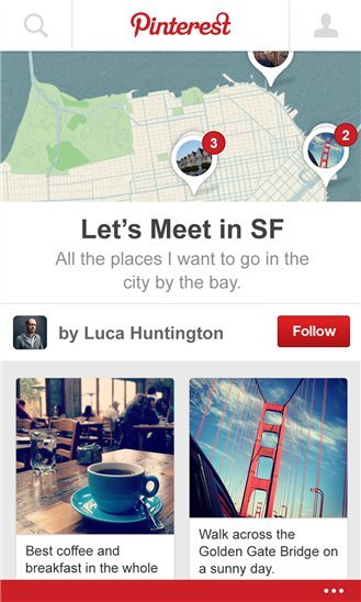 Pinterest BETA pro Windows Phone