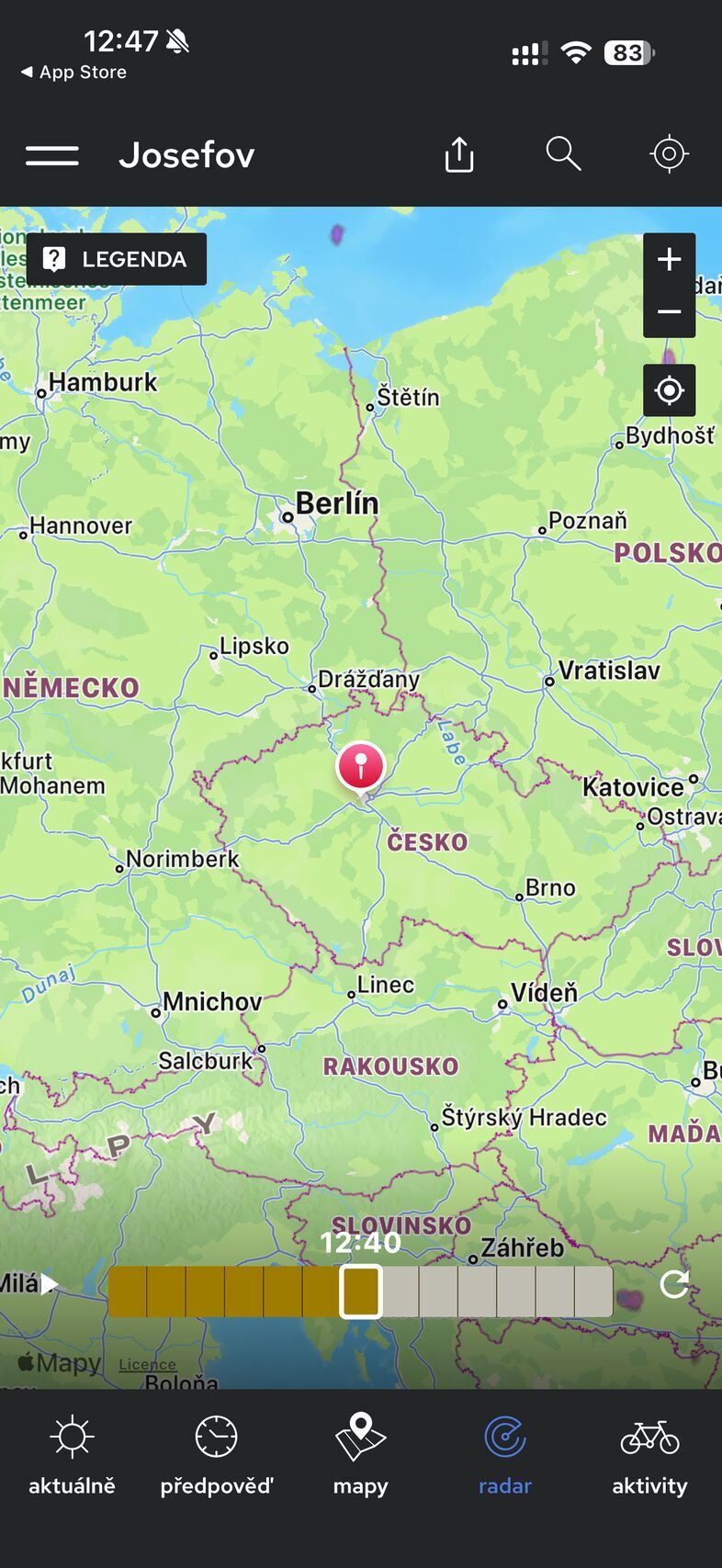 Počasí a radar Meteocentrum pro iOS