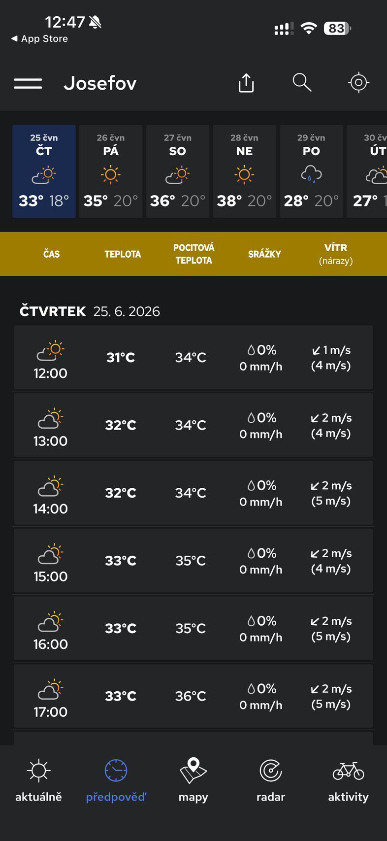 Počasí a radar Meteocentrum pro iOS
