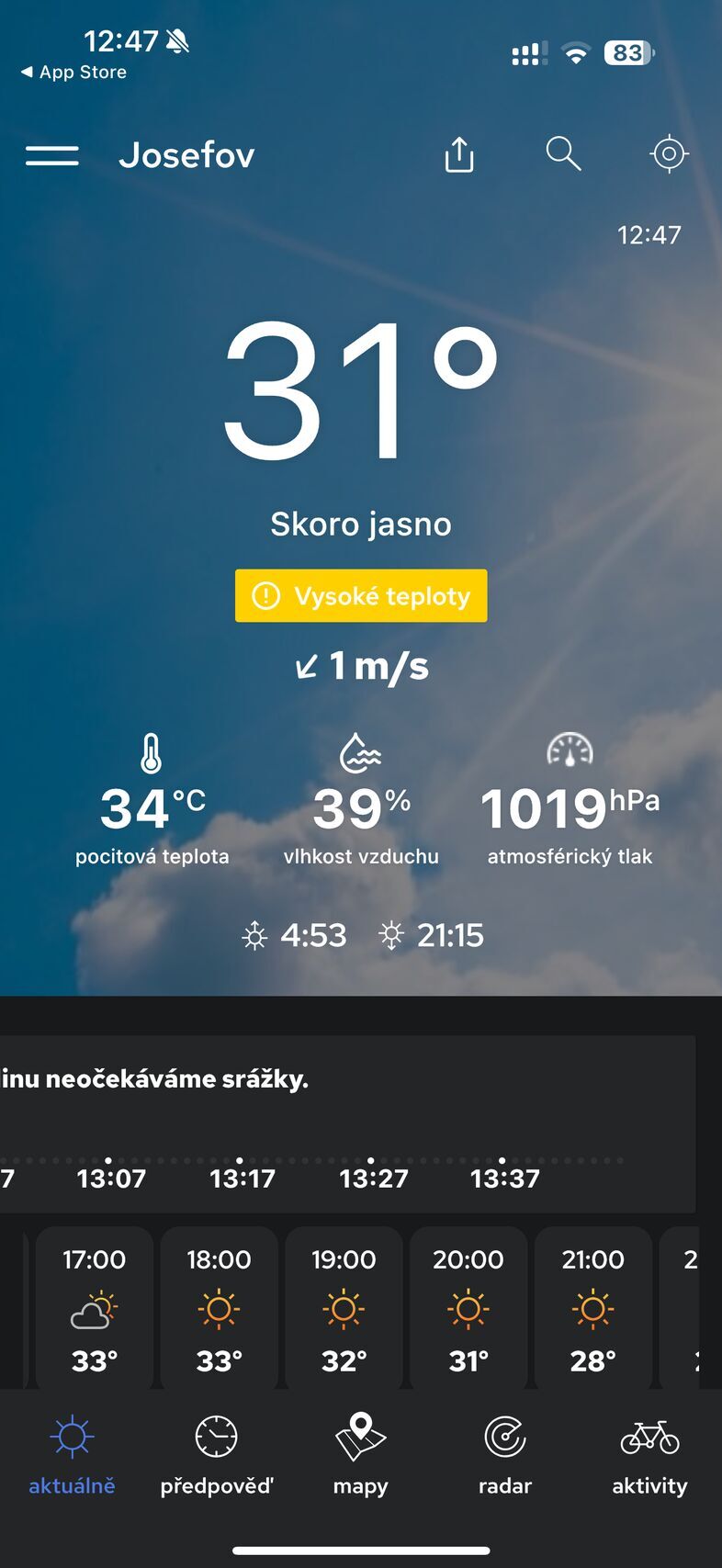 Počasí a radar Meteocentrum pro iOS