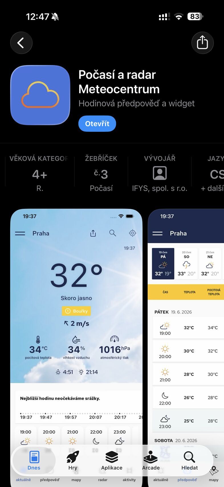Počasí a radar Meteocentrum pro iOS