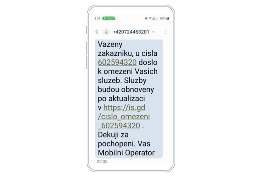 Podoba podvodné SMS zprávy
