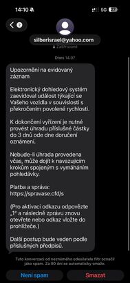 Podvodná SMS o dopravním přestupku