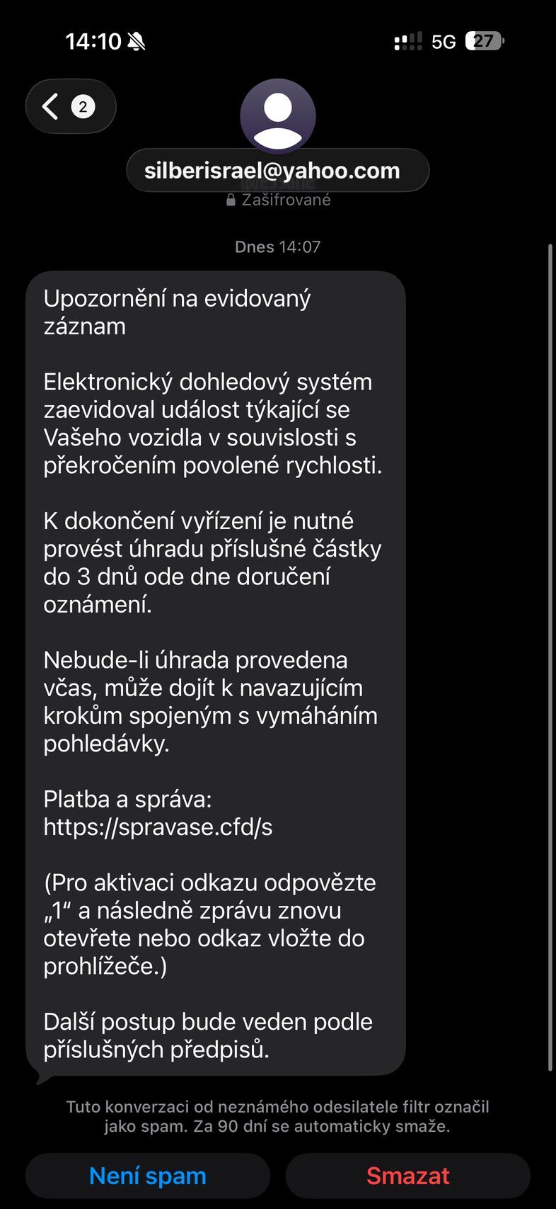 Podvodná SMS o dopravním přestupku