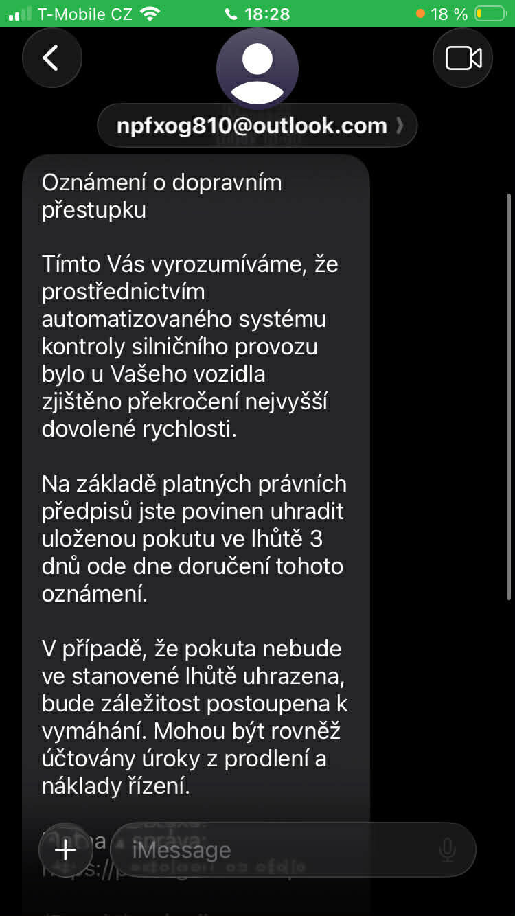 Podvodná SMS o dopravním přestupku