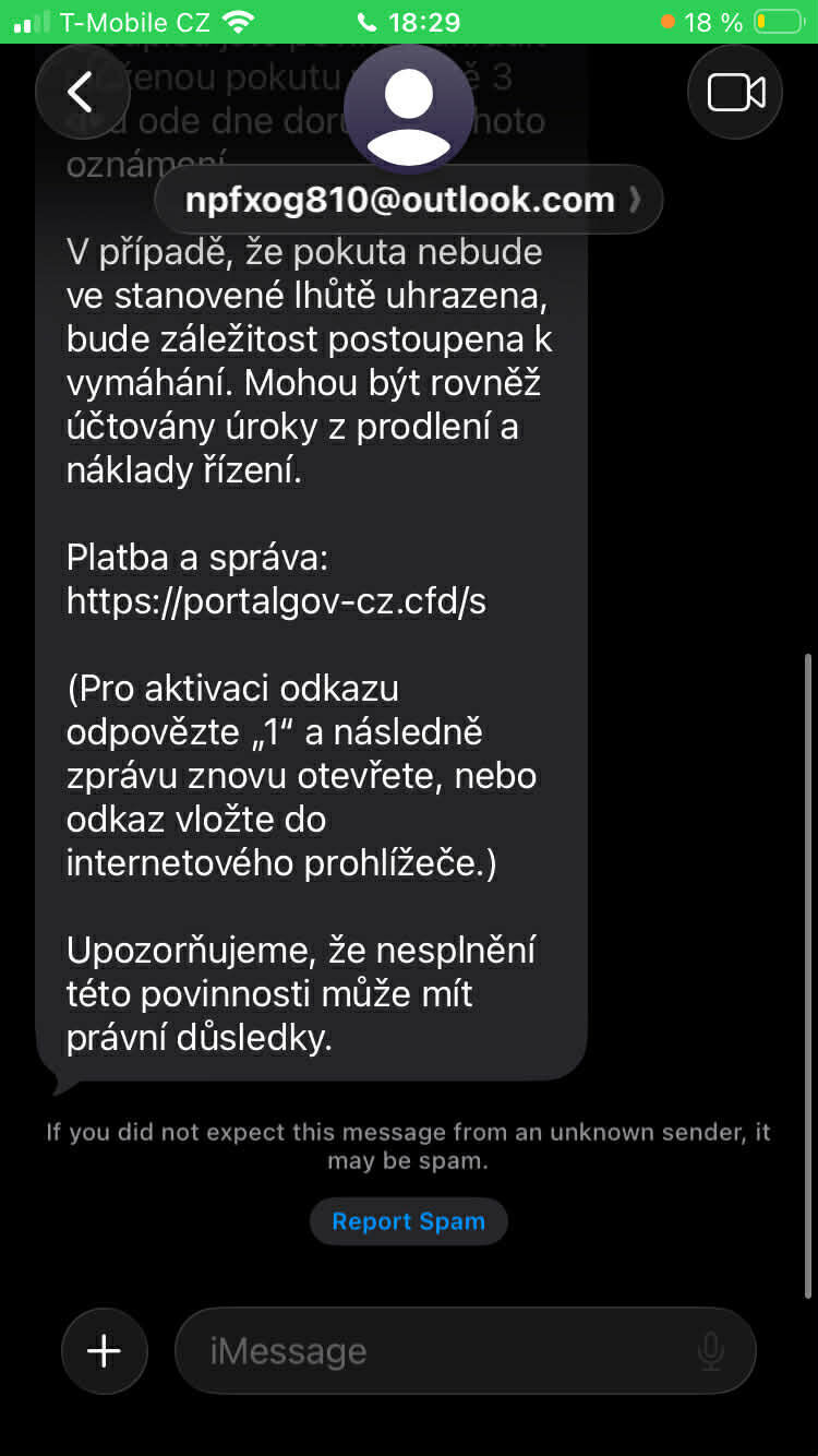 Podvodná SMS o dopravním přestupku