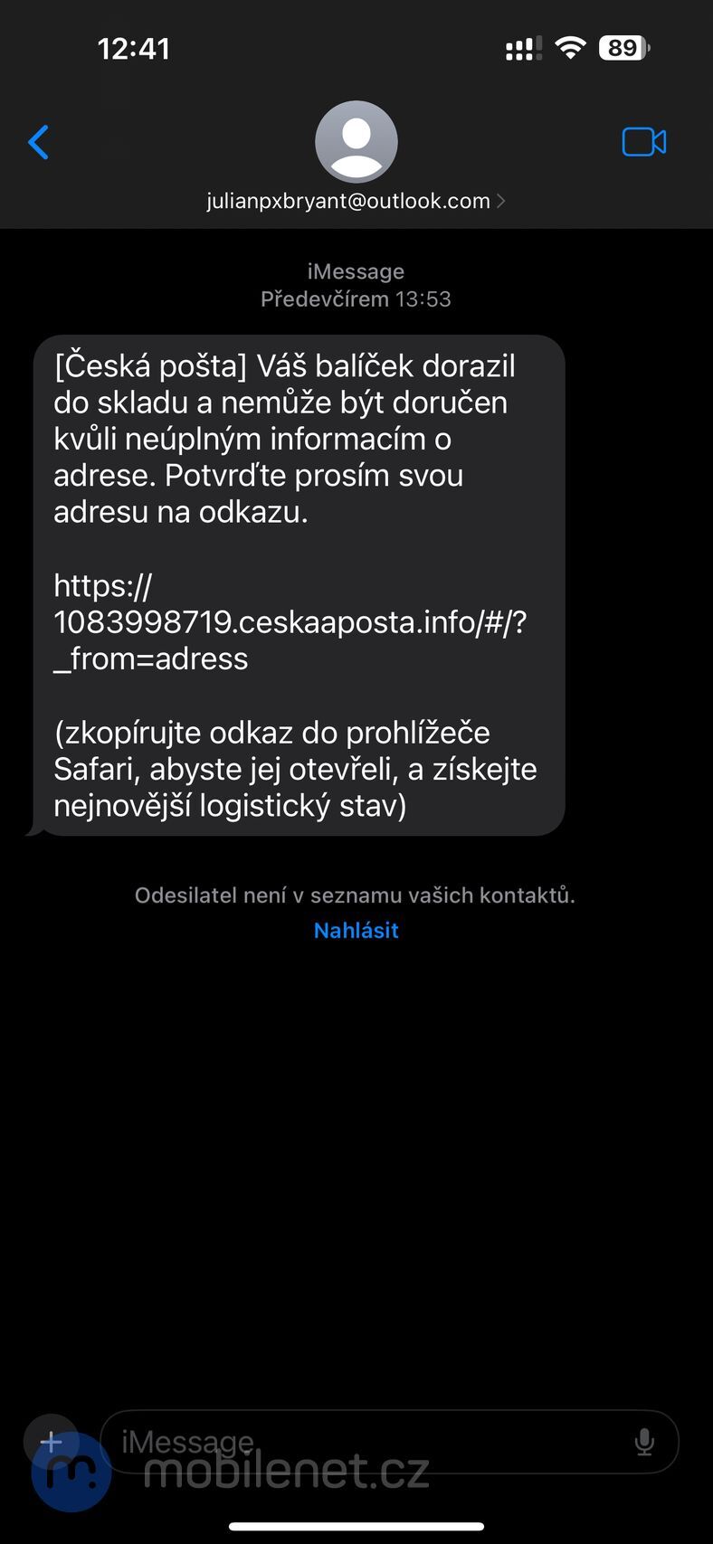 Podvodná SMS zpráva