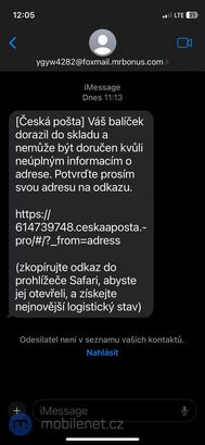 Podvodná SMS zpráva