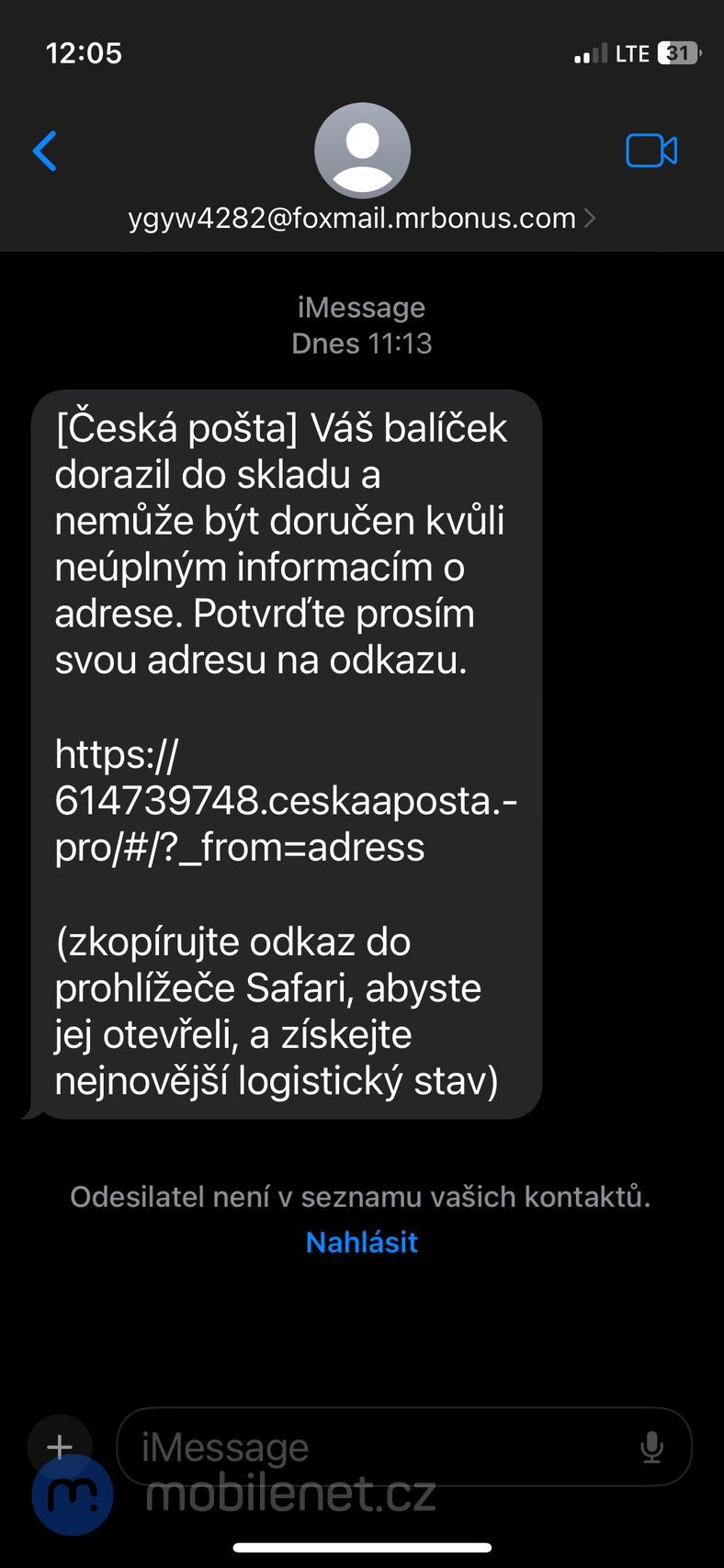 Podvodná SMS zpráva