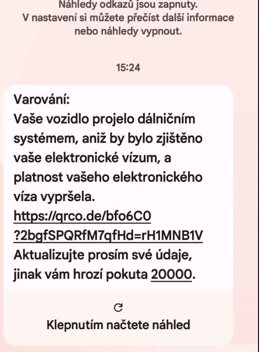 Podvodná SMS zpráva