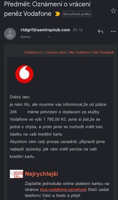 Podvodný e-mail – Vodafone