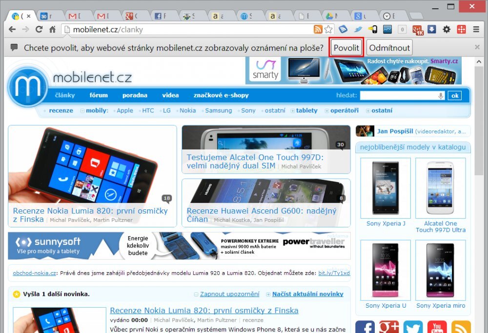 Postup povolení Oznámení v Google Chrome