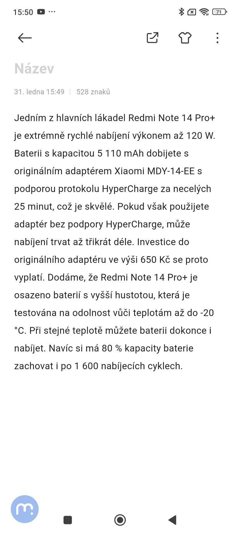 Překlad pomocí AI v Redmi Note 14 Pro+