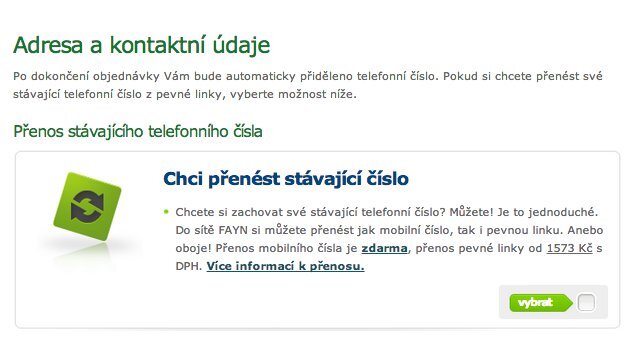 přenos čísla FAYN