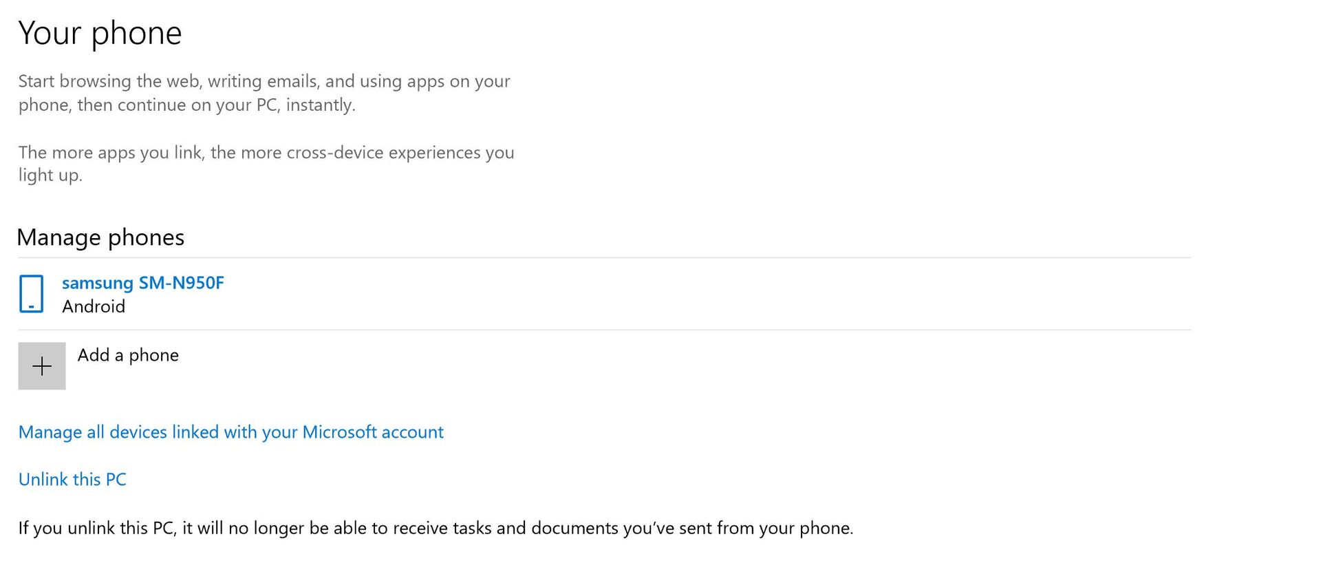 Propojení telefonu ve Windows 10 Fall Creators Update