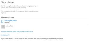 Propojení telefonu ve Windows 10 Fall Creators Update