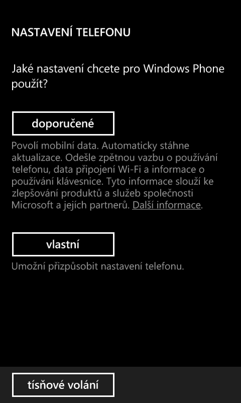 První nastavení telefonu