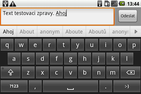 Psaní SMS zprávy v režimu na šířku