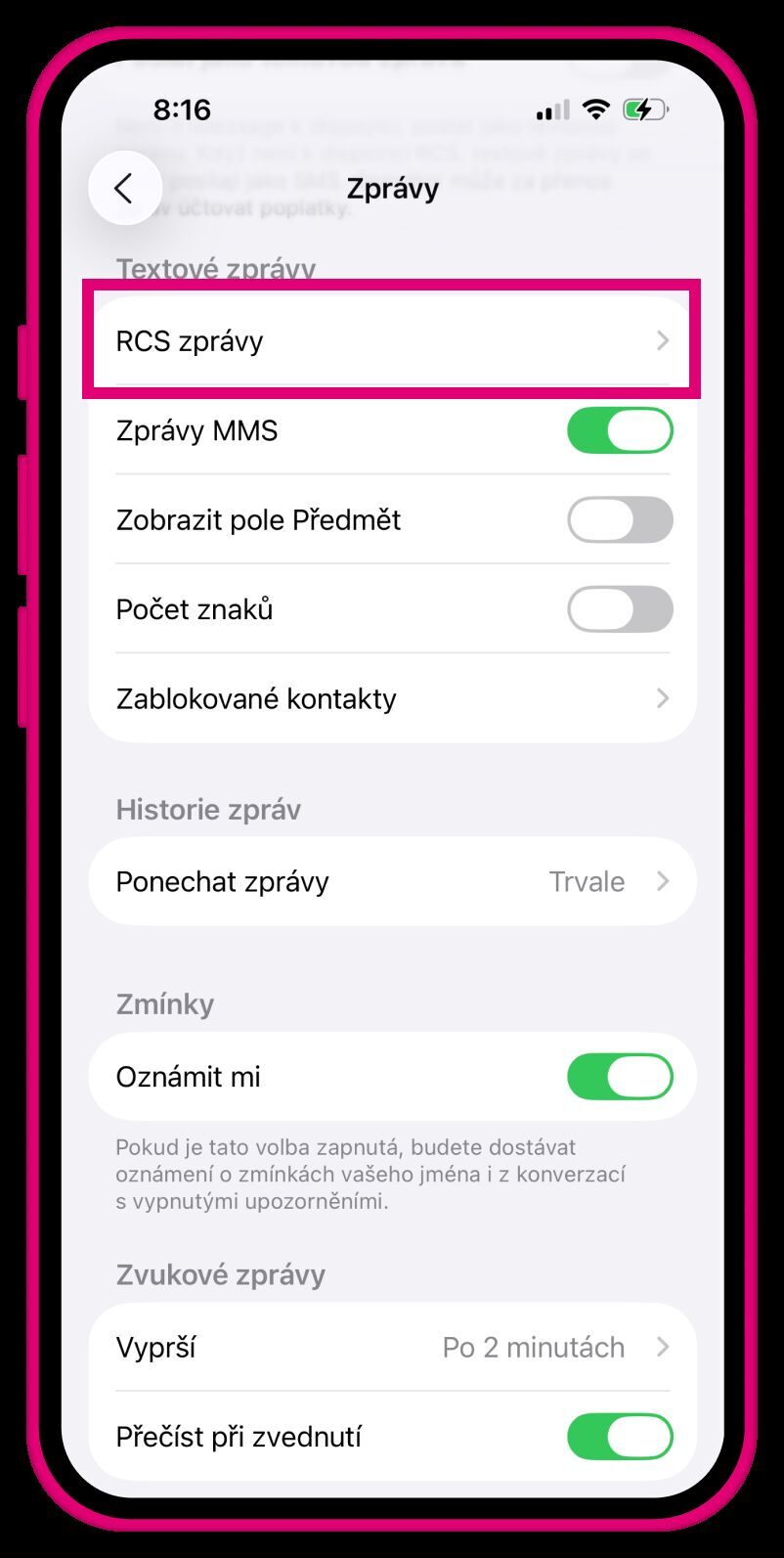 RCS zprávy na iPhonu