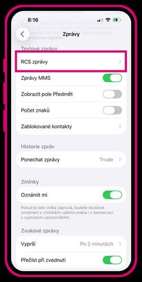RCS zprávy na iPhonu