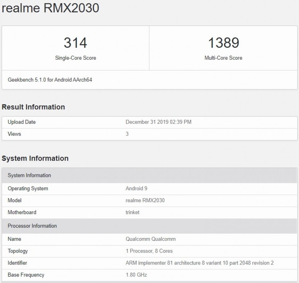 Realme 5i Geekbench