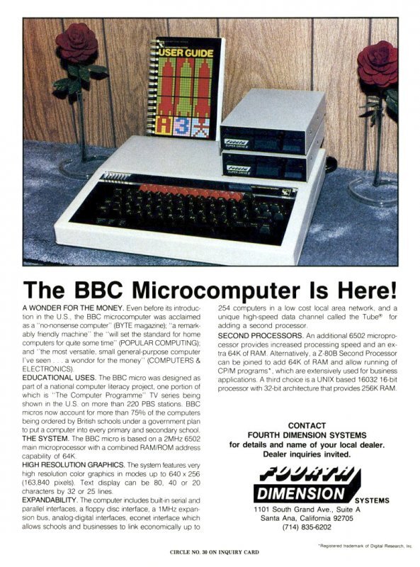 Reklama na BBC Micro v časopise Interface Age (listopad 1983).