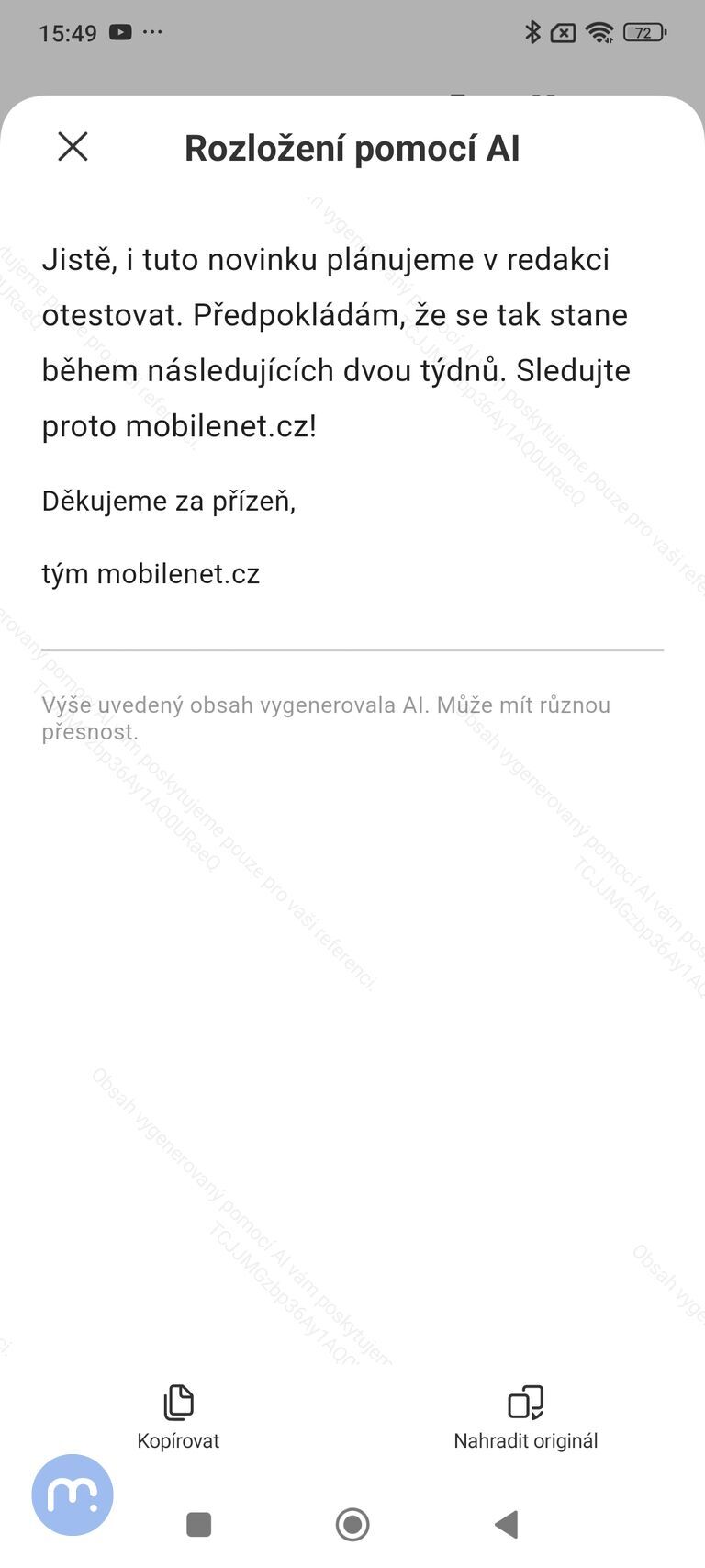 Rozložení pomocí AI v Redmi Note 14 Pro+