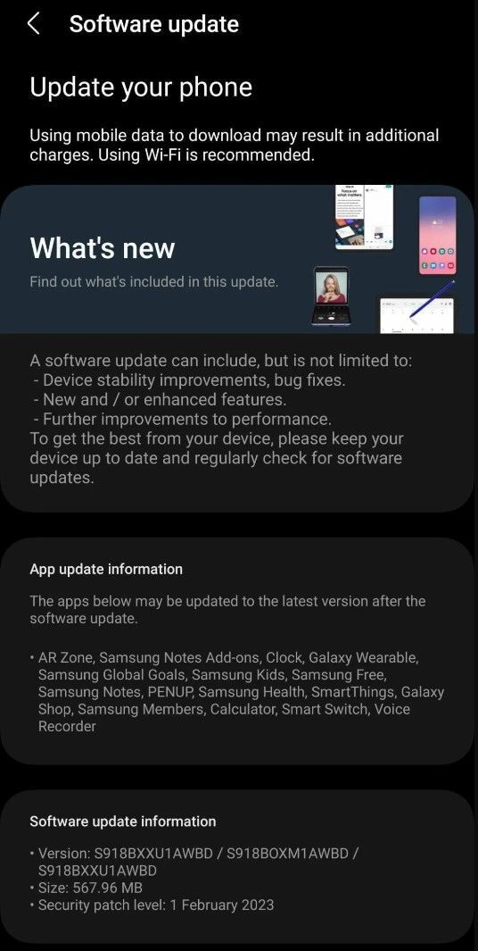 S23 aktualizace 1. února 2023