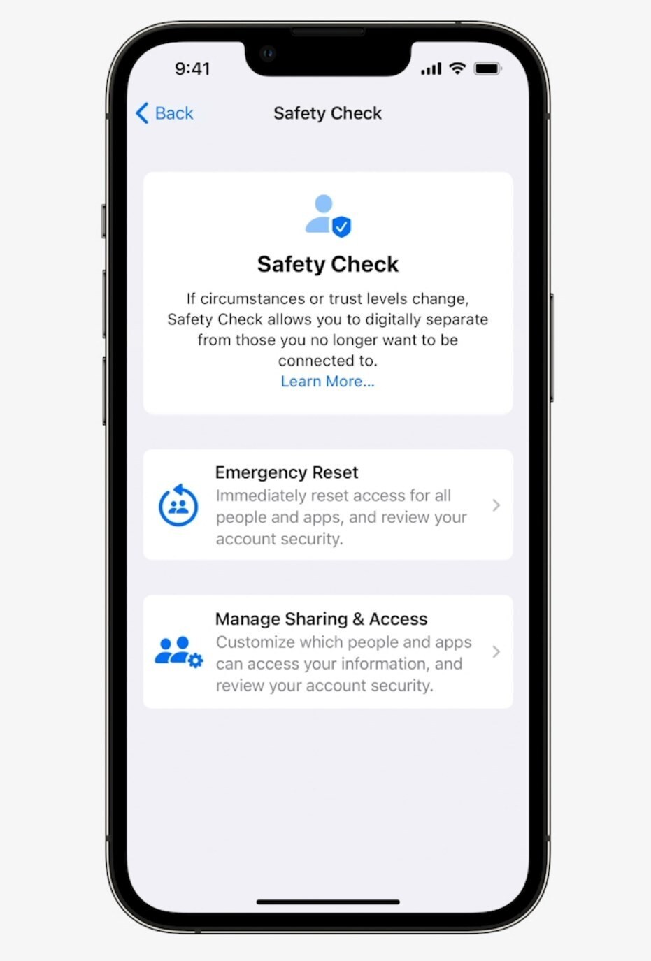 Safety Check iOS 16