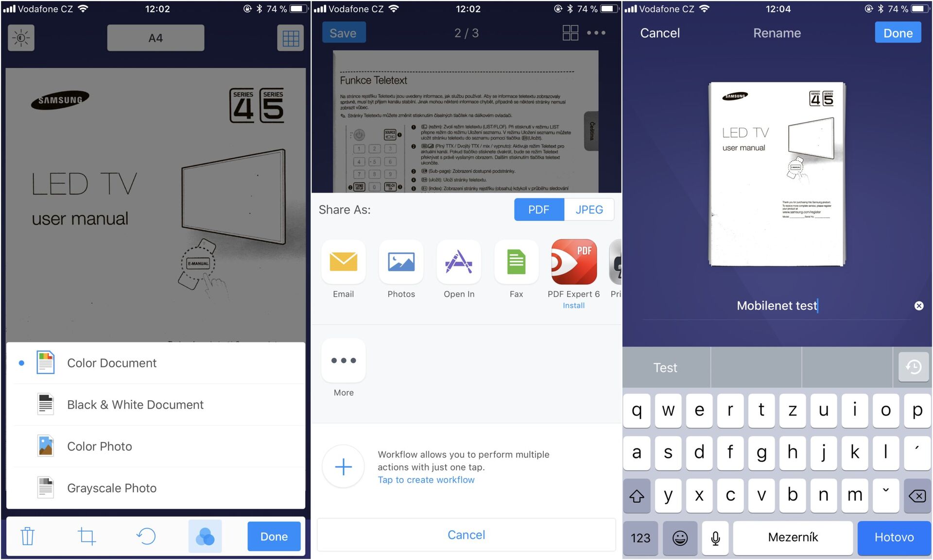Scanner Pro a jeho uživatelské rozhraní a možnosti sdílení