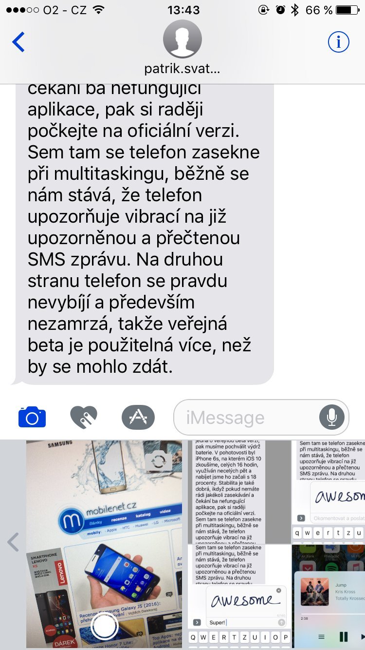 Screen zpravy iOS 10