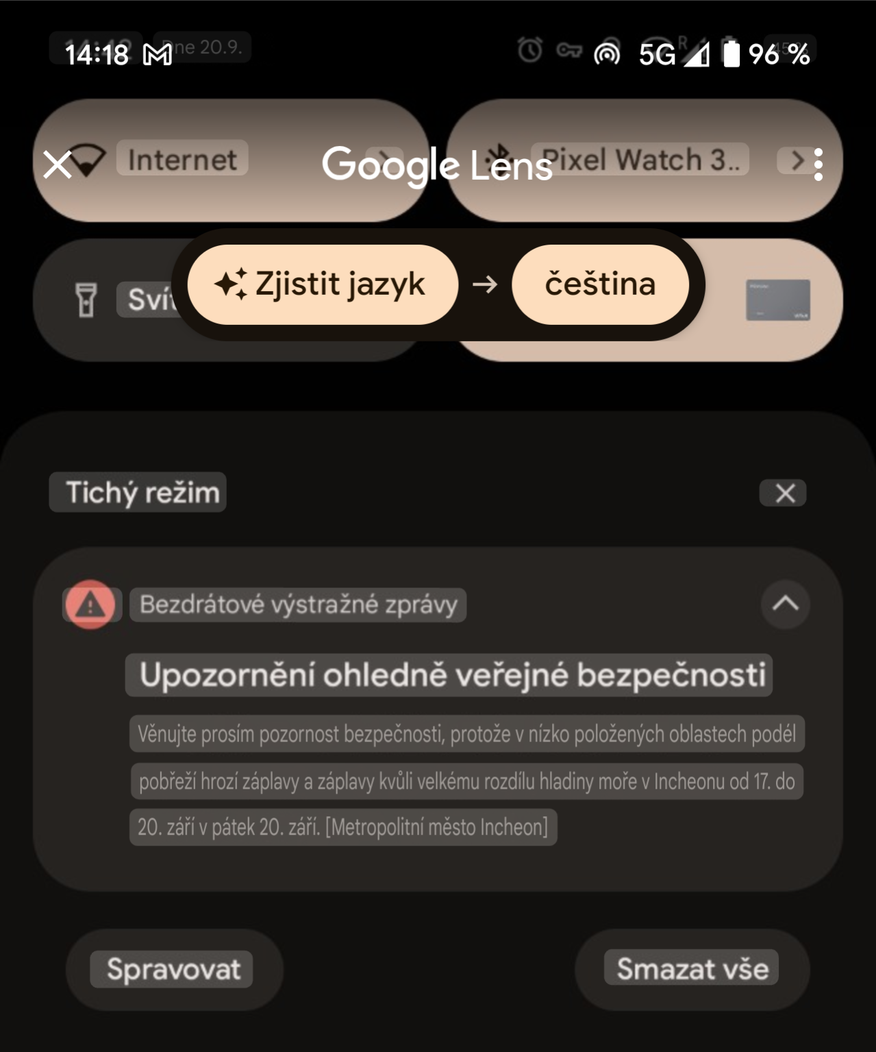 Screenshot nouzová upozornění