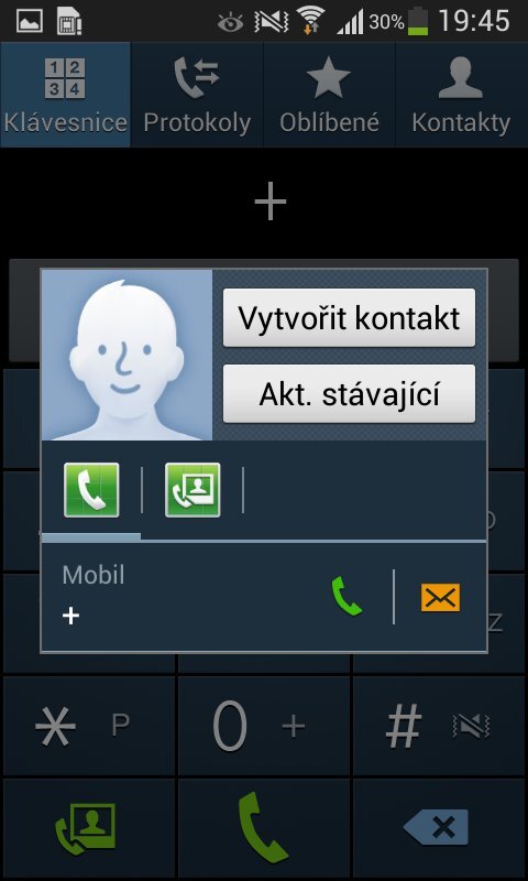 Screenshot z aplikace pro telefonování