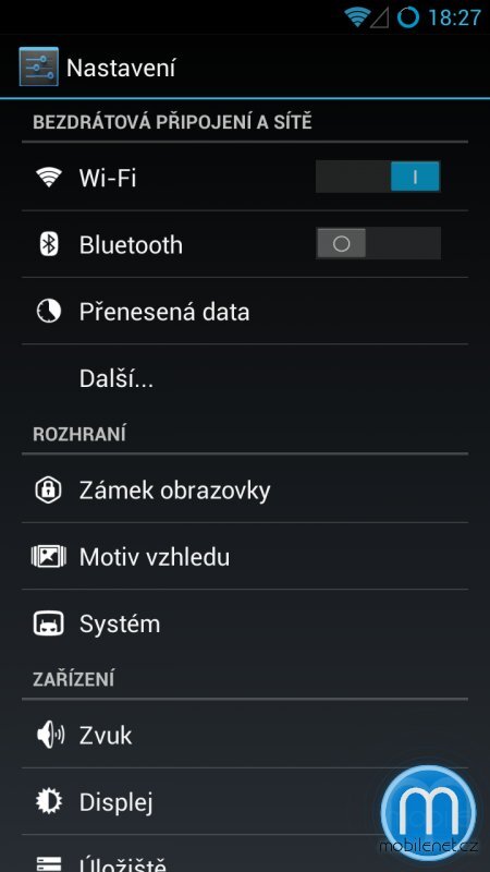 Screenshot z nastavení