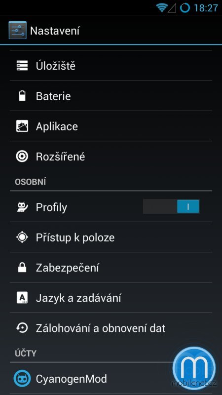 Screenshot z nastavení
