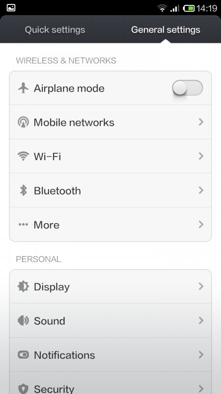 Screenshot z nastavení