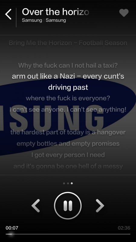 Screenshoty hudebního přehrávače