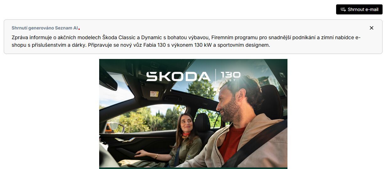 Shrnutí generované umělou inteligencí od Seznamu