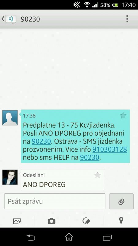 SMS jízdenka Ostrava