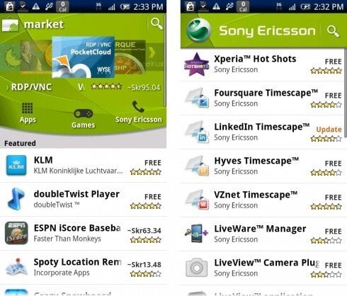 Sony Ericsson kanál na Android Marketu