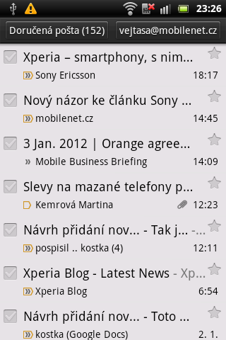 Sony Ericsson Live with Walkman - Gmail