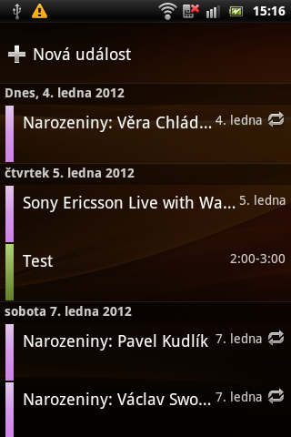 Sony Ericsson Live with Walkman - kalendář