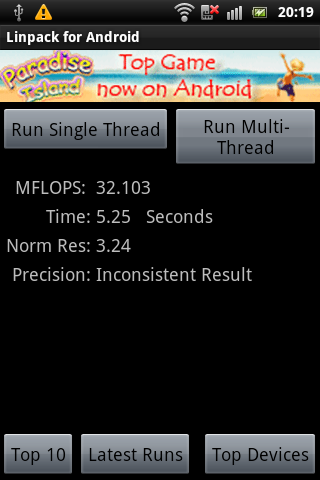 Sony Ericsson Live with Walkman - Linapack benchmark
