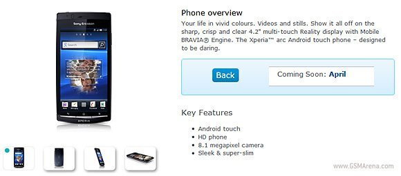 Sony Ericsson Xperia Arc in pre order