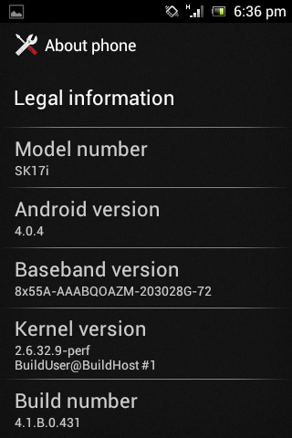 Sony Ericsson Xperia mini pro Android 4.0.4 update 